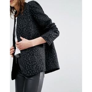 Suncoo Paris Manteau Edwin Black Leopard Print Blazer Jacket Size T0 (XS)